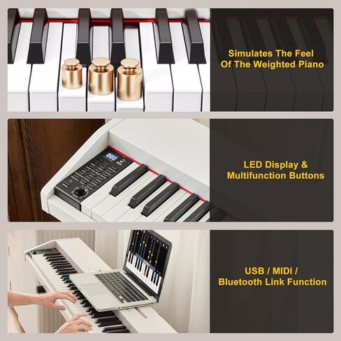 MUSTAR Digital Piano 88 Key Semi Weighted for Beginners, 88 Key Weighted Keyboard Piano with Stand, Full Size Electric Piano Keyboard 88 Keys, 129 Voices, Case, Sustain Pedal, USB MIDI, Black in Kuwait