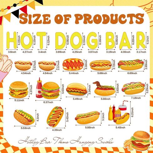 Clabby 23 Pcs Hot Dog Bar Party Decorations Hot Dog Bar Banner with Hanging Swirls Decor for Sausage Food Birthday Baby Shower Party Decoration Supplies in Saudi Arabia