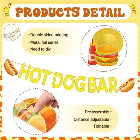 Clabby 23 Pcs Hot Dog Bar Party Decorations Hot Dog Bar Banner with Hanging Swirls Decor for Sausage Food Birthday Baby Shower Party Decoration Supplies in Saudi Arabia