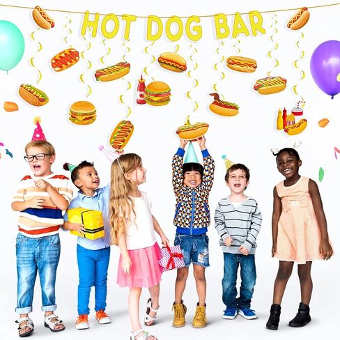 Clabby 23 Pcs Hot Dog Bar Party Decorations Hot Dog Bar Banner with Hanging Swirls Decor for Sausage Food Birthday Baby Shower Party Decoration Supplies in Saudi Arabia