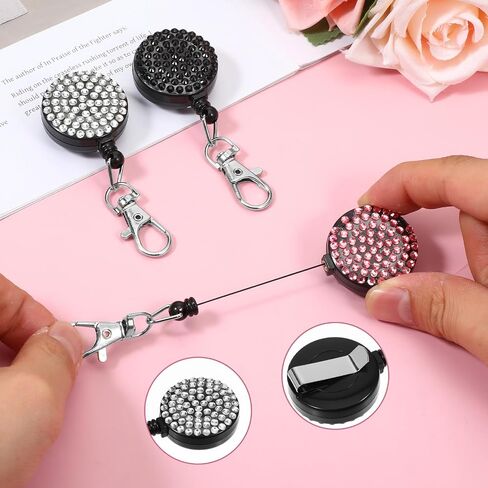 3 PCS Rhinestone Bling Lanyard مع حامل شارة الهوية ، حبل الراينستون لشارات الهوية Diamond Crystal Idcard حامل الكريستال الشارة القابلة للسحب الشحرة مع حلقة رئيسية ومشبك المعادن in Saudi Arabia