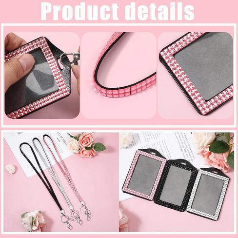3 PCS Rhinestone Bling Lanyard مع حامل شارة الهوية ، حبل الراينستون لشارات الهوية Diamond Crystal Idcard حامل الكريستال الشارة القابلة للسحب الشحرة مع حلقة رئيسية ومشبك المعادن in Saudi Arabia