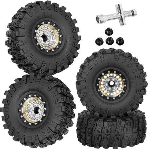 RC Brass&Aluminium 1.9 Crawler Tires/1.9 Beadlock Wheels and Tires Set for 1/10 SCX10 90046 AXI03007 TRX4 TRX6 VS4-10 Gen7 Gen8 MST CFX D90, RC Wheels and Rims Deep Dish Wheel,Silver in Kuwait