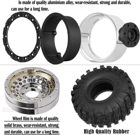 RC Brass&Aluminium 1.9 Crawler Tires/1.9 Beadlock Wheels and Tires Set for 1/10 SCX10 90046 AXI03007 TRX4 TRX6 VS4-10 Gen7 Gen8 MST CFX D90, RC Wheels and Rims Deep Dish Wheel,Silver in Kuwait