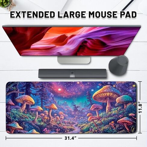 Large Gaming Mouse Pad, Mushroom Computer Mousepad Desk Mat, Birthday Gifts for Women Men Mushroom Lovers, Non-Slip Large Desk Decor Accessories for Keyboard and Mouse 11.8"x 31.4" XL in Kuwait