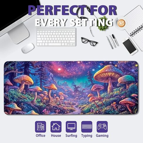 Large Gaming Mouse Pad, Mushroom Computer Mousepad Desk Mat, Birthday Gifts for Women Men Mushroom Lovers, Non-Slip Large Desk Decor Accessories for Keyboard and Mouse 11.8"x 31.4" XL in Kuwait
