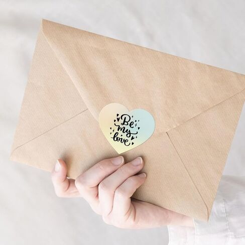 Gold Heart Thermal Labels Vinyl 2 Inch Self-Adhesive Holographic Printable Gift Stickers Roll Waterproof Decals for Decoration QR Code DIY Name Tag 200 PCS in Kuwait