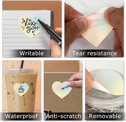 Gold Heart Thermal Labels Vinyl 2 Inch Self-Adhesive Holographic Printable Gift Stickers Roll Waterproof Decals for Decoration QR Code DIY Name Tag 200 PCS in Kuwait
