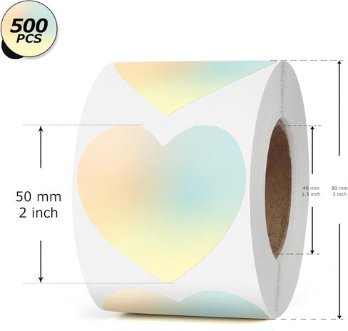 Gold Heart Thermal Labels Vinyl 2 Inch Self-Adhesive Holographic Printable Gift Stickers Roll Waterproof Decals for Decoration QR Code DIY Name Tag 200 PCS in Kuwait