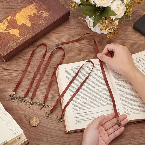 PH Pandahall 4 أنماط مرجعية من الجلد الشريط المرجعية ، Vintagae Butterfly Alloy Pendant Longmarks Dragonfly Bookmark لعشاق الكتب القراء عيد ميلاد عيد ميلاد العودة إلى هدايا المدرسة ، البرونز العتيقة 17 ~ 18inch in Saudi Arabia