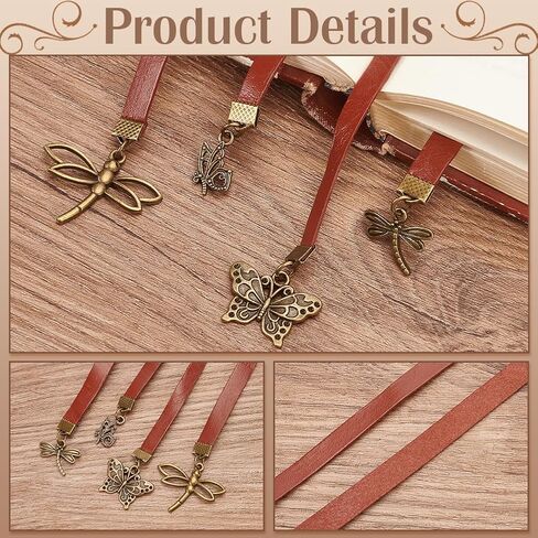 PH Pandahall 4 أنماط مرجعية من الجلد الشريط المرجعية ، Vintagae Butterfly Alloy Pendant Longmarks Dragonfly Bookmark لعشاق الكتب القراء عيد ميلاد عيد ميلاد العودة إلى هدايا المدرسة ، البرونز العتيقة 17 ~ 18inch in Saudi Arabia