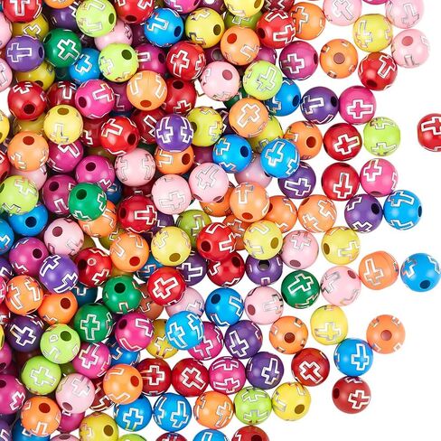 1 Box 800PCS 8MM White Gold Round Crucifix Cross Beads with Holes Christian Blessed Spacer Acrylic Charms Loose Bead Bulk for Jewelry Making Bracelets Necklace DIY Craft Supplies in Kuwait