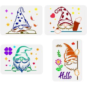 FINGERINSPIRE 4 PCS Peeping Gnomes Painting Stencil 8.3x11.7inch Reusable Gnomes Pattern Drawing Template Decorative Stars Hearts Leaves DIY Art Dwarfs Stencil for Painting on Wood Wall Furniture in Kuwait