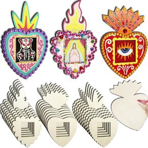 15 Sets Unfinished Wooden Sacred Heart Retablo Frame Blank Mexican Milagros Sacred Heart Dia De Los Muertos Remembrance Picture Frame for Day of The Dead Home Decor in Kuwait