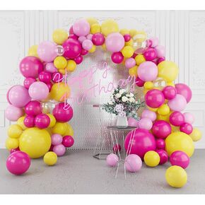 Hot Pink Yellow Balloons Arch Garland Kit-123Pcs Pink Yellow Balloon Garland for Birthday Anniversary Baby Shower Engagement Wedding Retirement Party Decoration in Saudi Arabia