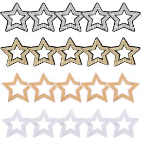 20pcs Hollow Star Iron on Patches Embroidered Decorative Sequin Shiny Star Sew on Patches Applique Repair Patch DIY Crafts for Clothing Jeans Pants Dress Backpack Hat in Kuwait