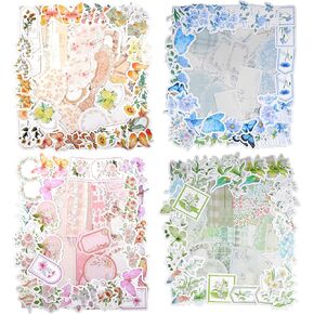 400 Pcs Vintage Scrapbook Supplies Kit, Floral Scrapbook Paper and Stickers, Aesthetic Decorative Craft Supplies Kit for Journaling Junk Journal in Saudi Arabia