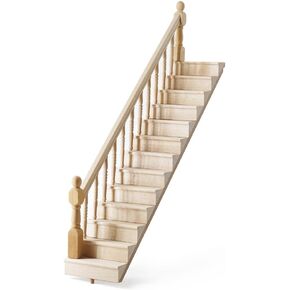 درج Dollhouse Dollhouse مع حديدي مصغرة: 1/12 SCALE STAIRS مع الدرابزين اليسرى للحديقة الخيالية - الأثاث الخشبي المصغر غير المكتمل DIY ، التجميع مطلوب in Kuwait