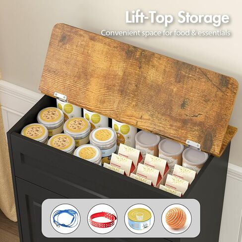 Dog Feeding Station with Storage Cabinet, Hidden Elevated Bowls for Medium & Large Dogs, Dog Food Cabinet Organizer with Hooks for Pet Supplies, Slow Feeder & Stainless Steel Bowls (Black) in Kuwait