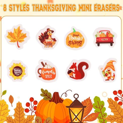 CCINEE 120Pcs Thanksgiving Mini Erasers for Kids, Fall Holiday Erasers Bulk for Desk Pets Classroom Rewards 3D Maple Pumpkins Sunflower Squirrel Turkey Eraser Party Favor Goodie Bag Stuffers in Saudi Arabia