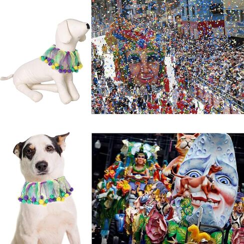 SEIS Mardi Gras Dog Collar Colorful Strip Brazilian Carnival Pet Neck Accessories Adjustable Cat Scarf Collars for Carnival Parties Cosplay Masquerades (L (Maximum to 45cm/ 17.7")) in Saudi Arabia
