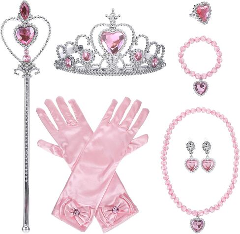 9 PCS Pink Princess Assists Set ، Princess Crown Gloves Fairy Magic Wand لعيد الهالوين ، مجوهرات الأميرة مع Glinda Wand و Crown Tiara لحفلة عيد ميلاد المرأة in Kuwait