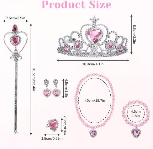 9 PCS Pink Princess Assists Set ، Princess Crown Gloves Fairy Magic Wand لعيد الهالوين ، مجوهرات الأميرة مع Glinda Wand و Crown Tiara لحفلة عيد ميلاد المرأة in Kuwait