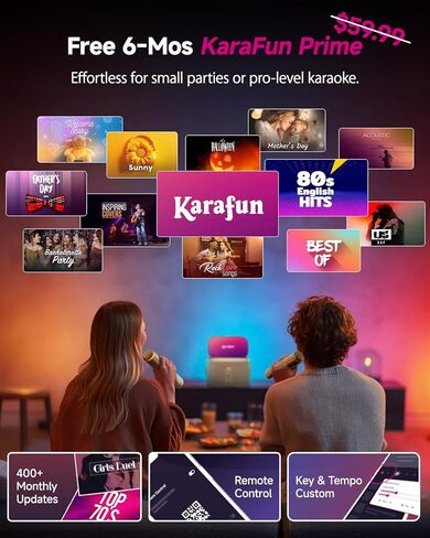 Karaoke Machine, Bluetooth Party Speakers with Screen for Lyrics Display for Adults Kids, Portable TWS PA System with 2 Wireless Microphone (Auto Charging) with WiFi & HDMI for Home TV Outdoor in Kuwait