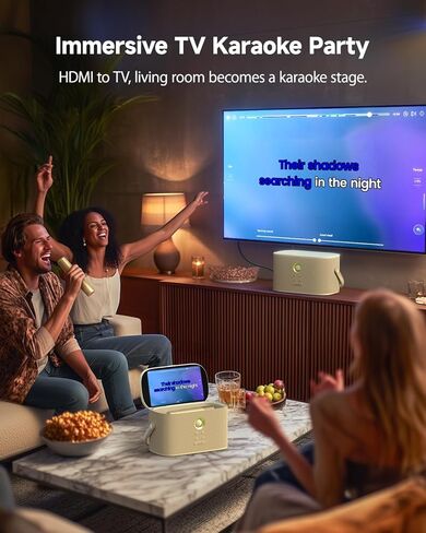 Karaoke Machine, Bluetooth Party Speakers with Screen for Lyrics Display for Adults Kids, Portable TWS PA System with 2 Wireless Microphone (Auto Charging) with WiFi & HDMI for Home TV Outdoor in Kuwait