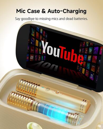 Karaoke Machine, Bluetooth Party Speakers with Screen for Lyrics Display for Adults Kids, Portable TWS PA System with 2 Wireless Microphone (Auto Charging) with WiFi & HDMI for Home TV Outdoor in Kuwait