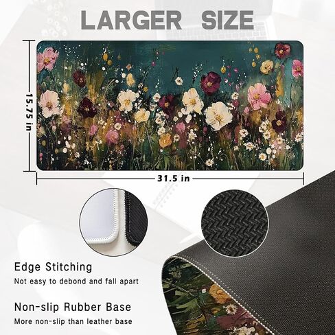 عتيقة الزهرة البرية كبيرة وسادة الماوس 31.5x15.7inch ، زهرية كبيرة الحاسوب الموسع حصيرة Mousepad للوحة المفاتيح والماوس ، ومكتب الأزهار الملحقات in Kuwait