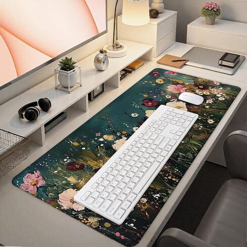 عتيقة الزهرة البرية كبيرة وسادة الماوس 31.5x15.7inch ، زهرية كبيرة الحاسوب الموسع حصيرة Mousepad للوحة المفاتيح والماوس ، ومكتب الأزهار الملحقات in Kuwait