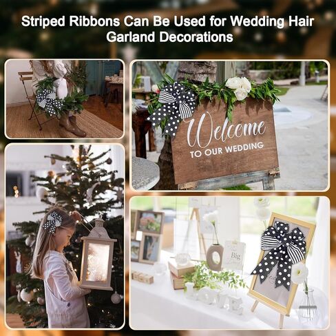 Mupera 2.5 "× 20 ياردة Black & White Farmhouse الشريط السلكي - مخطط ريفي ، متقلب ، Polka Dot & Solid | مثالي للأبناء والأقواس ، غلاف الهدايا وحرف الزفاف in Kuwait