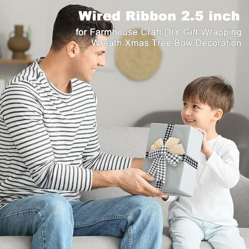 Mupera 2.5 "× 20 ياردة Black & White Farmhouse الشريط السلكي - مخطط ريفي ، متقلب ، Polka Dot & Solid | مثالي للأبناء والأقواس ، غلاف الهدايا وحرف الزفاف in Kuwait