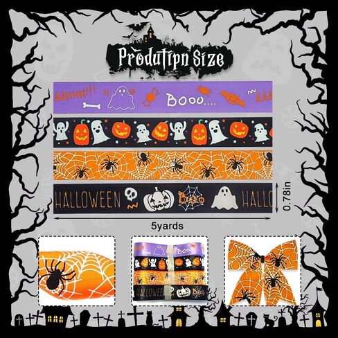 4 PCS Halloween Ribbons - شرائط الحرف الساتان ، 4/5 "عريض ، أسود وبرتقالي ، عنكبوت يقطن مطبوع in Saudi Arabia
