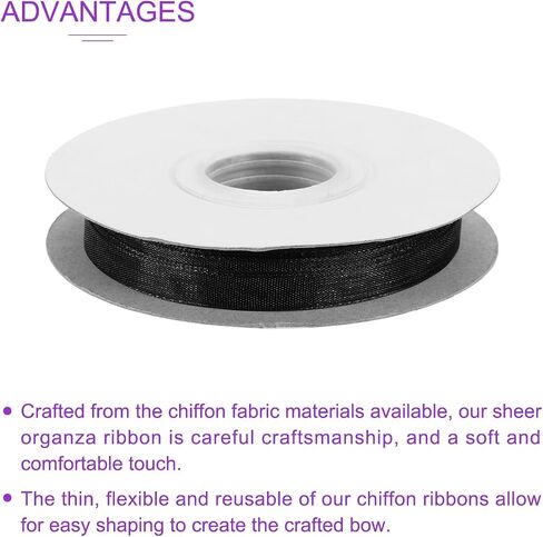 DMiotech 50 Yards Organza Ribbon 1/4 Inch Black Chiffon Ribbon Shimmer Sheer Gift Wrapping Ribbons for Flower Bouquets Wedding Birthday DIY Decoration in Saudi Arabia