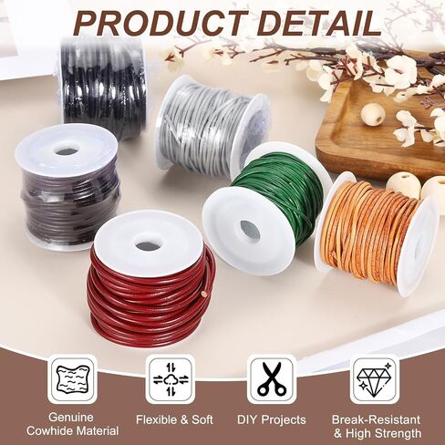 MECCANIXITY Round Leather String Cord, 5.5 Yards/ 5 m Genuine Cowhide Leather Bolo Tie Cord Wax Rope for Jewelry Making Bracelet Necklace DIY Crafts (Dark Green, 2mm/0.08") in Saudi Arabia