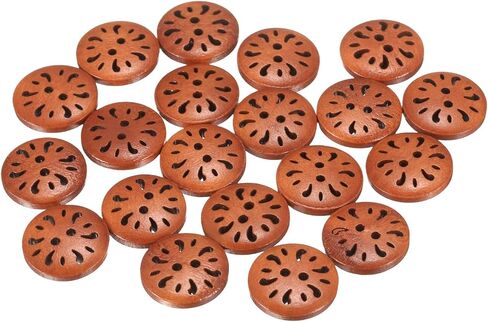 HARFINGTON 20pcs 2 Hole Flower Craft Sewing Button 15mm Handmade Wood Replacement Round Buttons for Clothing Decoration DIY Accessories, Red Brown in Saudi Arabia