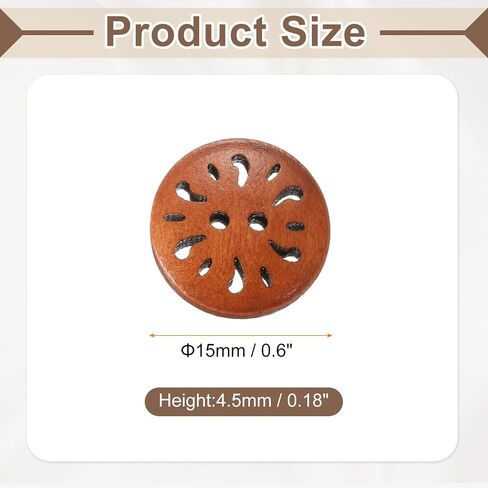 HARFINGTON 20pcs 2 Hole Flower Craft Sewing Button 15mm Handmade Wood Replacement Round Buttons for Clothing Decoration DIY Accessories, Red Brown in Saudi Arabia