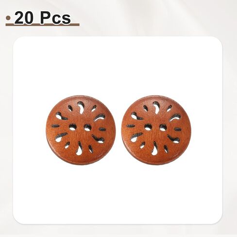 HARFINGTON 20pcs 2 Hole Flower Craft Sewing Button 15mm Handmade Wood Replacement Round Buttons for Clothing Decoration DIY Accessories, Red Brown in Saudi Arabia