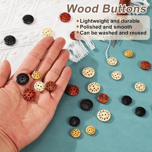 HARFINGTON 20pcs 2 Hole Flower Craft Sewing Button 15mm Handmade Wood Replacement Round Buttons for Clothing Decoration DIY Accessories, Red Brown in Saudi Arabia