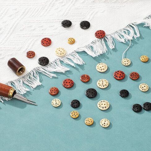 HARFINGTON 20pcs 2 Hole Flower Craft Sewing Button 15mm Handmade Wood Replacement Round Buttons for Clothing Decoration DIY Accessories, Red Brown in Saudi Arabia