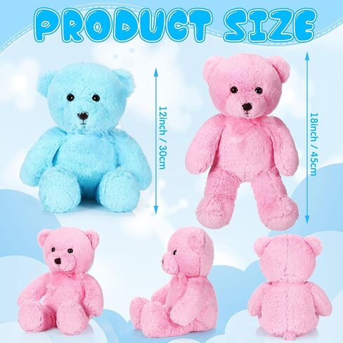Wettarn 2 Pack Plush Bear Stuffed Animal 18 Inch Cuddly Stuffed Bears Plush with Bow for Kids Birthday Children's Day Baby Shower Party Favor Decors(Pink, Blue) in Saudi Arabia