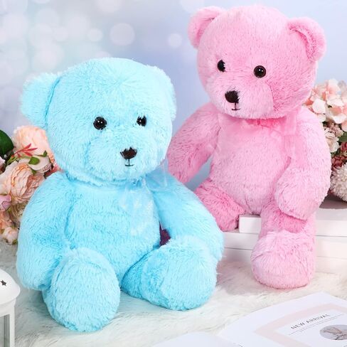 Wettarn 2 Pack Plush Bear Stuffed Animal 18 Inch Cuddly Stuffed Bears Plush with Bow for Kids Birthday Children's Day Baby Shower Party Favor Decors(Pink, Blue) in Saudi Arabia