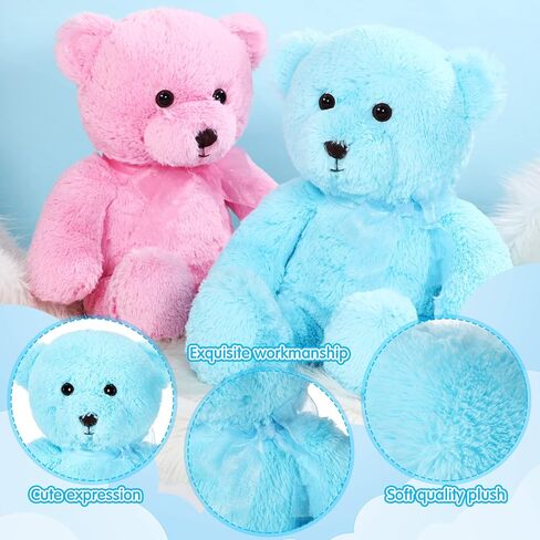 Wettarn 2 Pack Plush Bear Stuffed Animal 18 Inch Cuddly Stuffed Bears Plush with Bow for Kids Birthday Children's Day Baby Shower Party Favor Decors(Pink, Blue) in Saudi Arabia