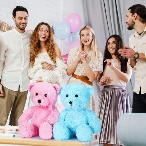 Wettarn 2 Pack Plush Bear Stuffed Animal 18 Inch Cuddly Stuffed Bears Plush with Bow for Kids Birthday Children's Day Baby Shower Party Favor Decors(Pink, Blue) in Saudi Arabia
