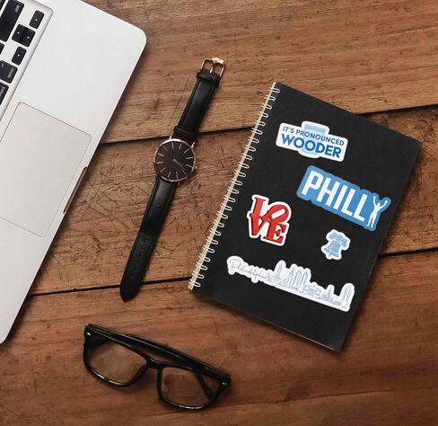 Philly Sticker Sheet - Set of 6 Mini Philadelphia Decals for Hydroflask Water Bottle - Wooder, Rocky, Love Park, Liberty Bell, Pretzel, & Center City Skyline in Saudi Arabia