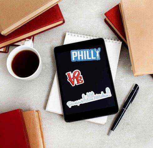 Philly Sticker Sheet - Set of 6 Mini Philadelphia Decals for Hydroflask Water Bottle - Wooder, Rocky, Love Park, Liberty Bell, Pretzel, & Center City Skyline in Saudi Arabia