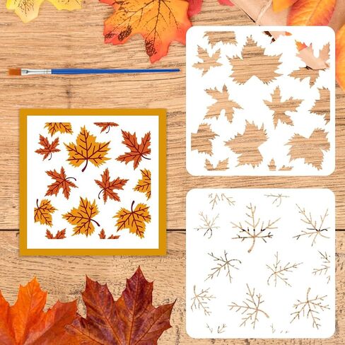 FINGERINSPIRE 2 PCS Layered Maple Leaves Stencils with Brush 5.9x5.9inch Leaf Blades and Veins Pattern Drawing Stencil Autumn Theme Template for Painting on Wall Wood Furniture DIY Home Decoration in Saudi Arabia