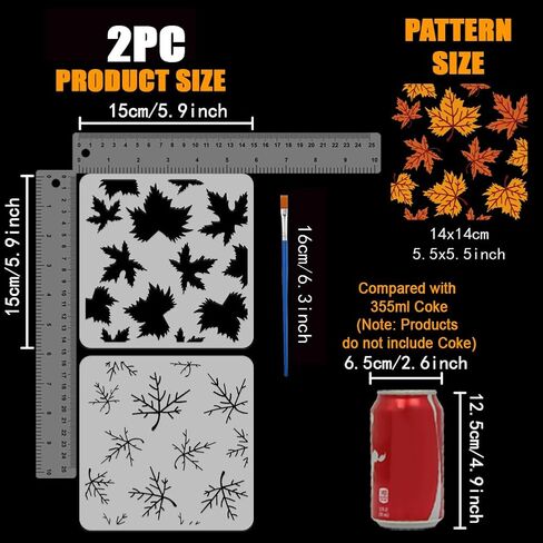 FINGERINSPIRE 2 PCS Layered Maple Leaves Stencils with Brush 5.9x5.9inch Leaf Blades and Veins Pattern Drawing Stencil Autumn Theme Template for Painting on Wall Wood Furniture DIY Home Decoration in Saudi Arabia